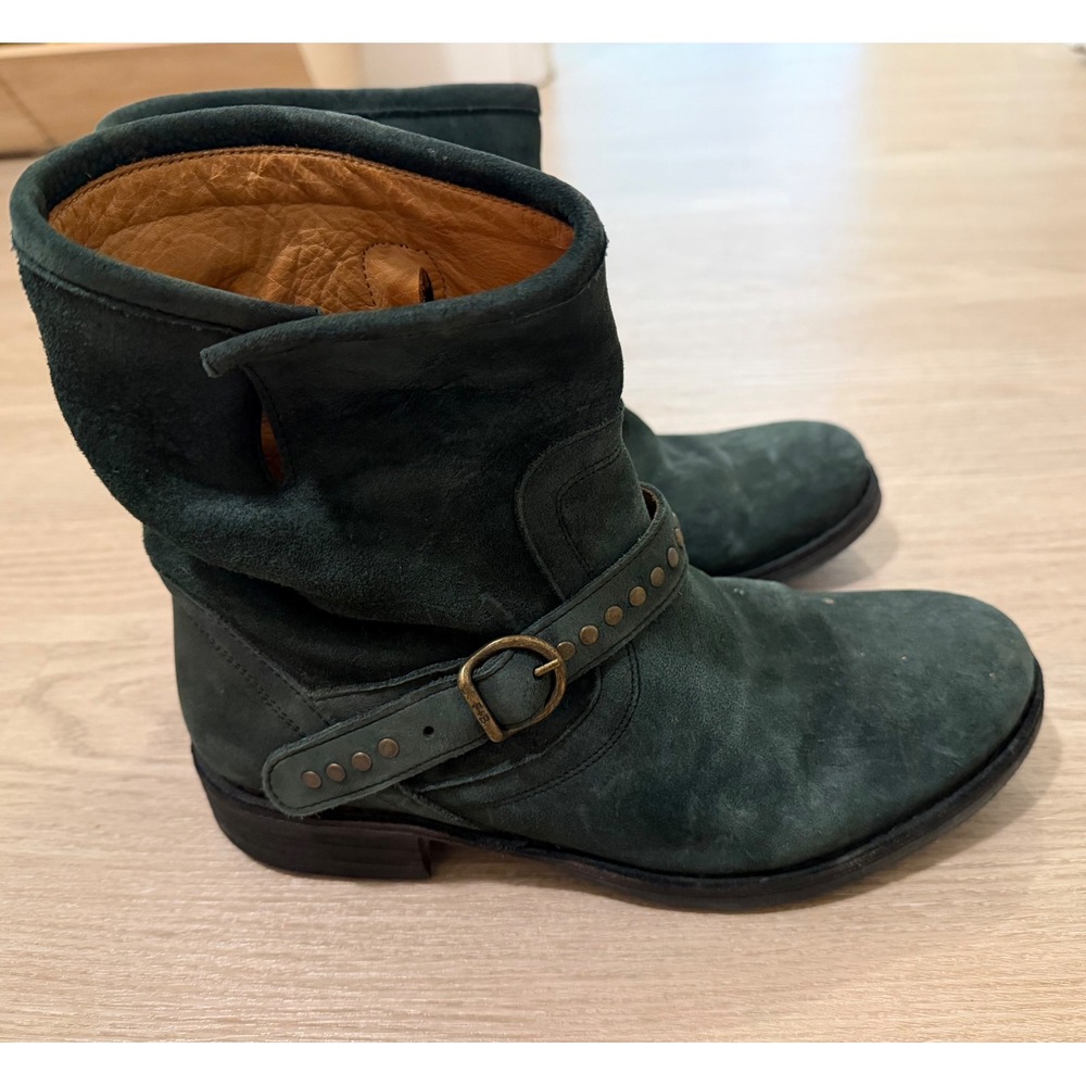 Fiorentini + Baker Eli Eternity Boots Women 39 Green Suede Studded Moto Biker